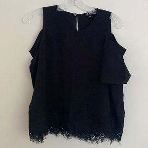 Madewell silk tank with off-the-shoulder sleeves and a lacy trim